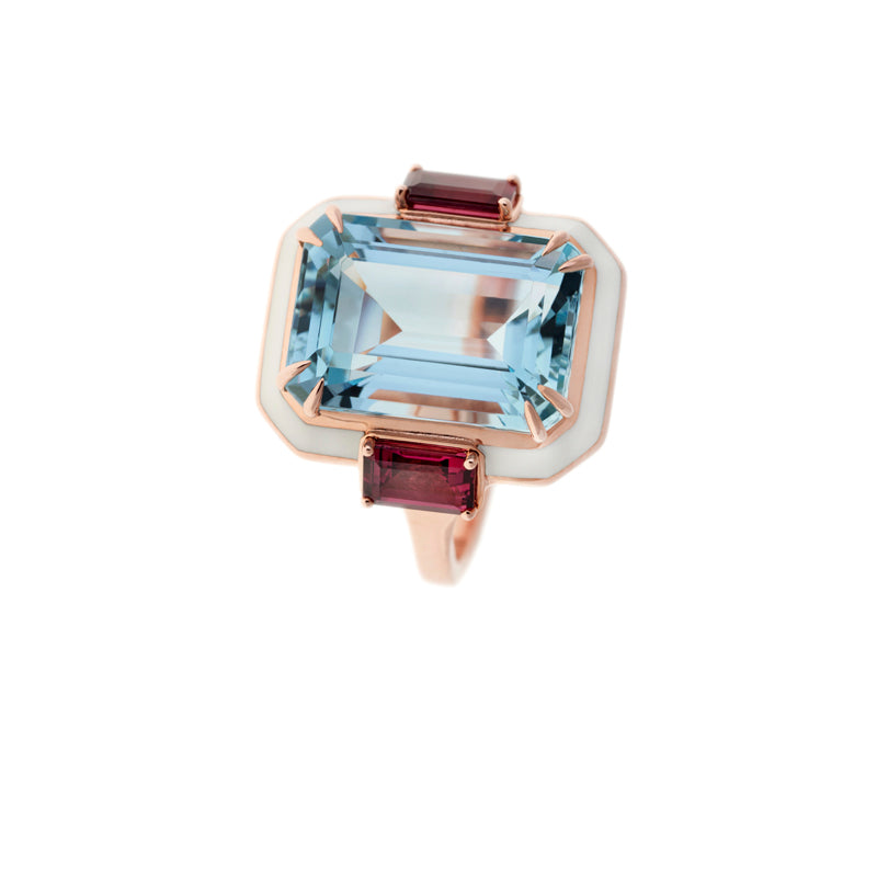 Gemma Bague - Aigue-marine - Rhodolites