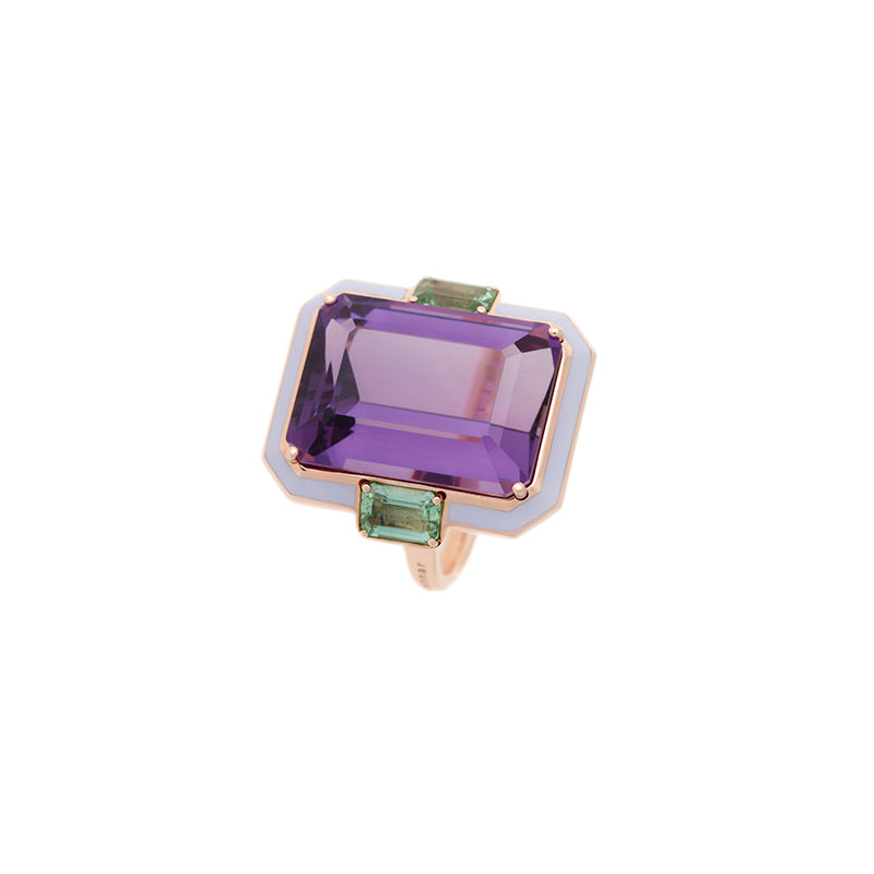 Gemma Ring - Amethyst - Green Tourmalines