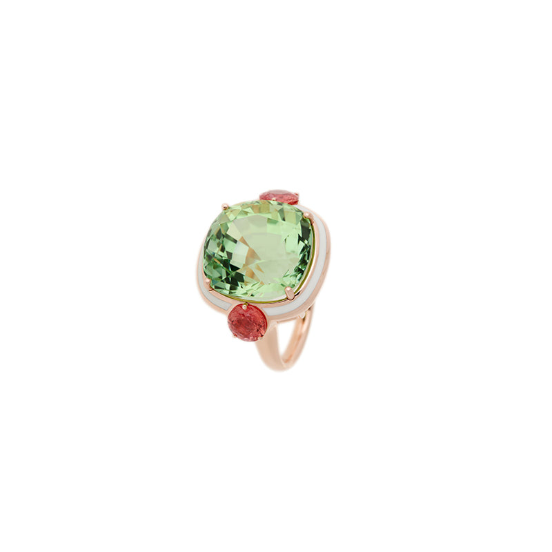 Gemma Ring - Green Tourmaline - Orange Sapphires