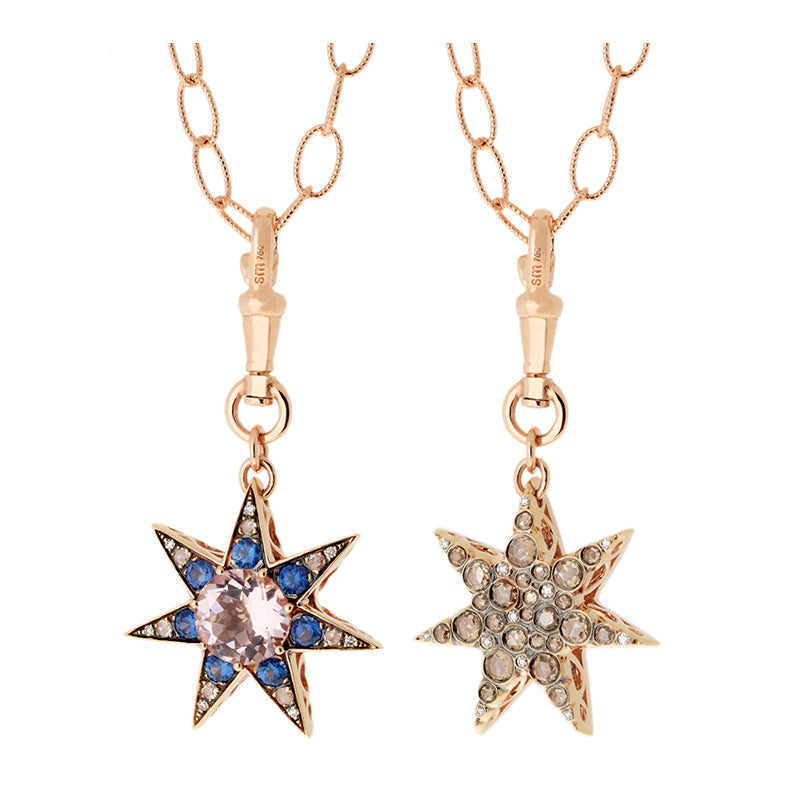Istanbul Pendant - Blue Sapphires - Morganite - Diamonds
