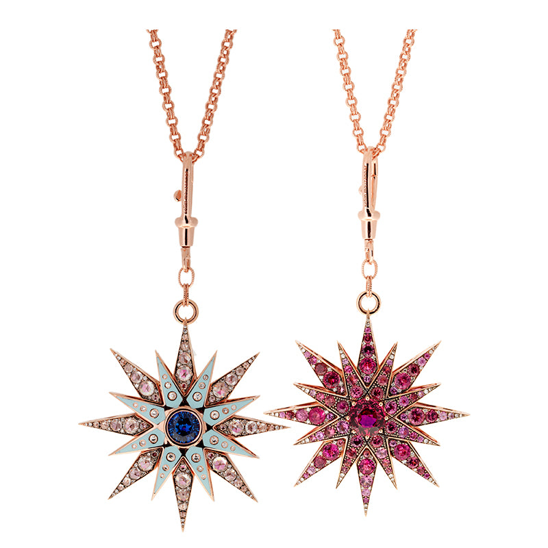Unique Pendentif - Saphirs roses - Tourmaline bleue - Diamants