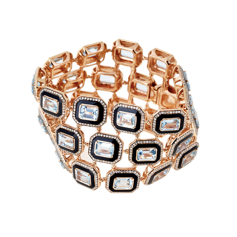 Unique Bracelet noir - Aigue-Marine - Diamants