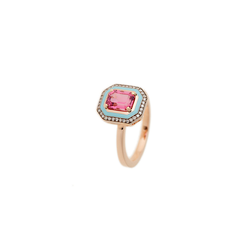 Mina Bague Bleu clair- Tourmaline rose - Diamants