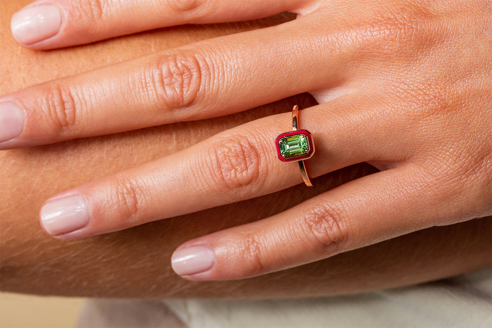 Mina Bague Framboise - Tourmaline Vert