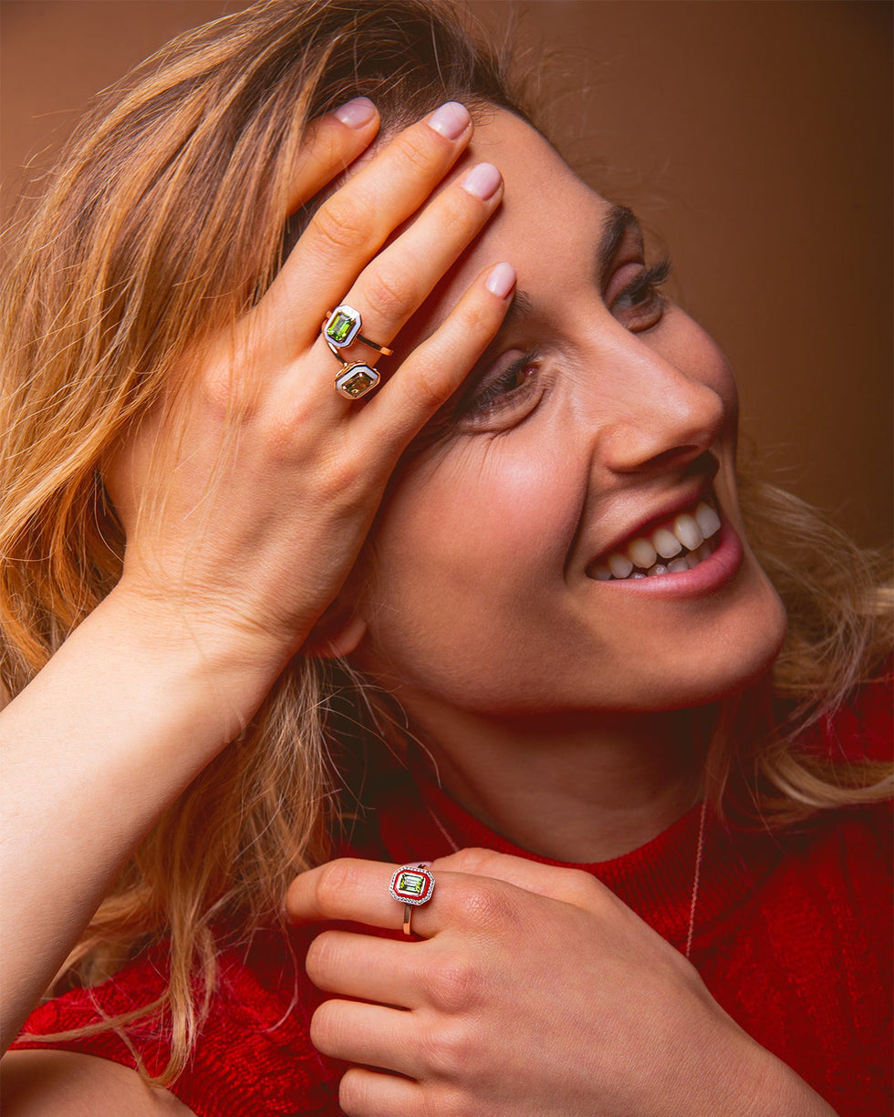 Mina Bague Orange - Tourmaline verte - Diamants