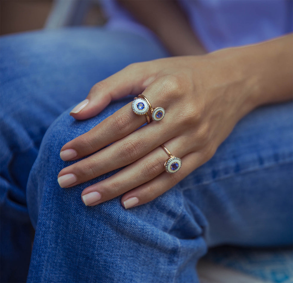 Mina Ivory Ring - Blue Sapphire - Diamonds