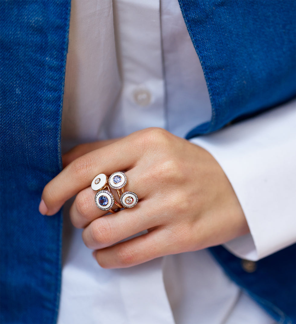 Mina Ivory Ring - Blue Sapphire - Diamonds