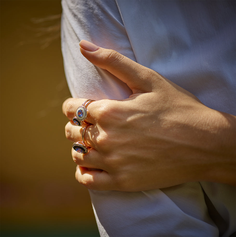 Mina Ivory Ring - Blue Sapphire - Diamonds