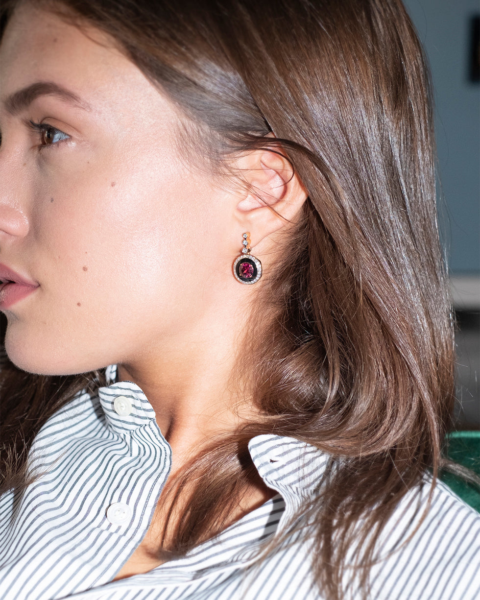 Mina Boucles d'oreilles noires - Rhodolites - Diamants