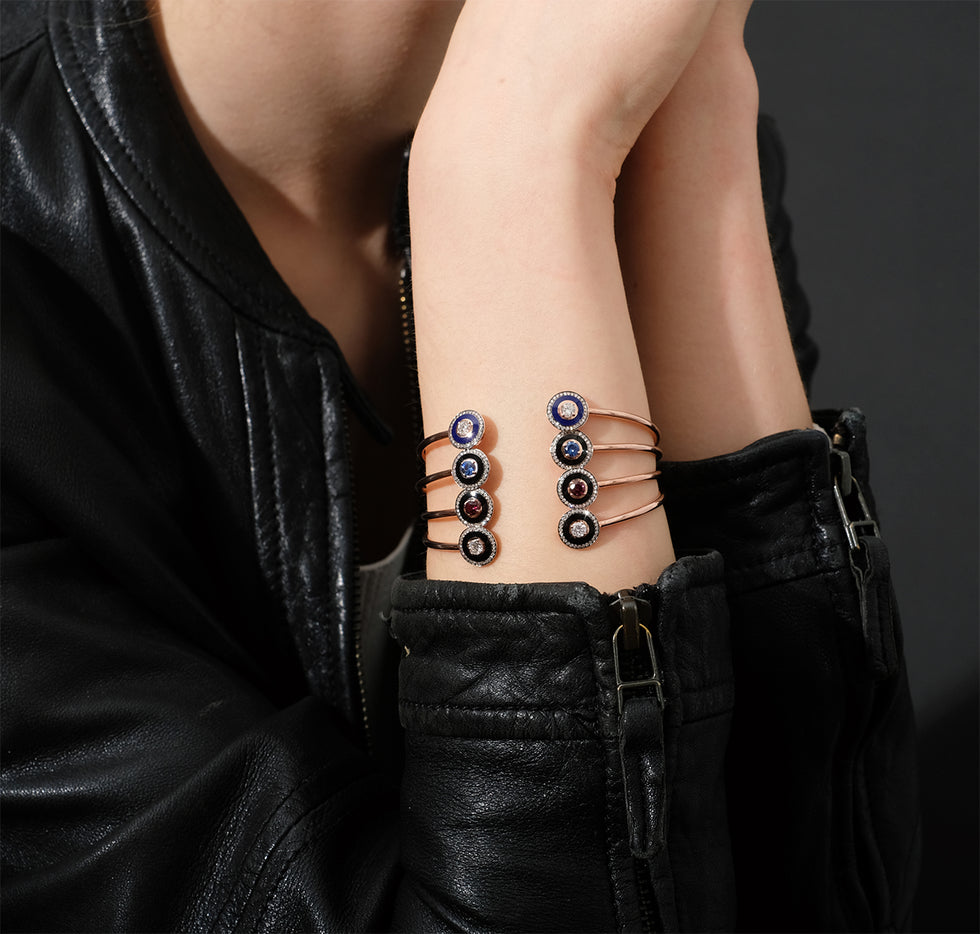 Mina Bracelet noir - Rhodolites - Diamants