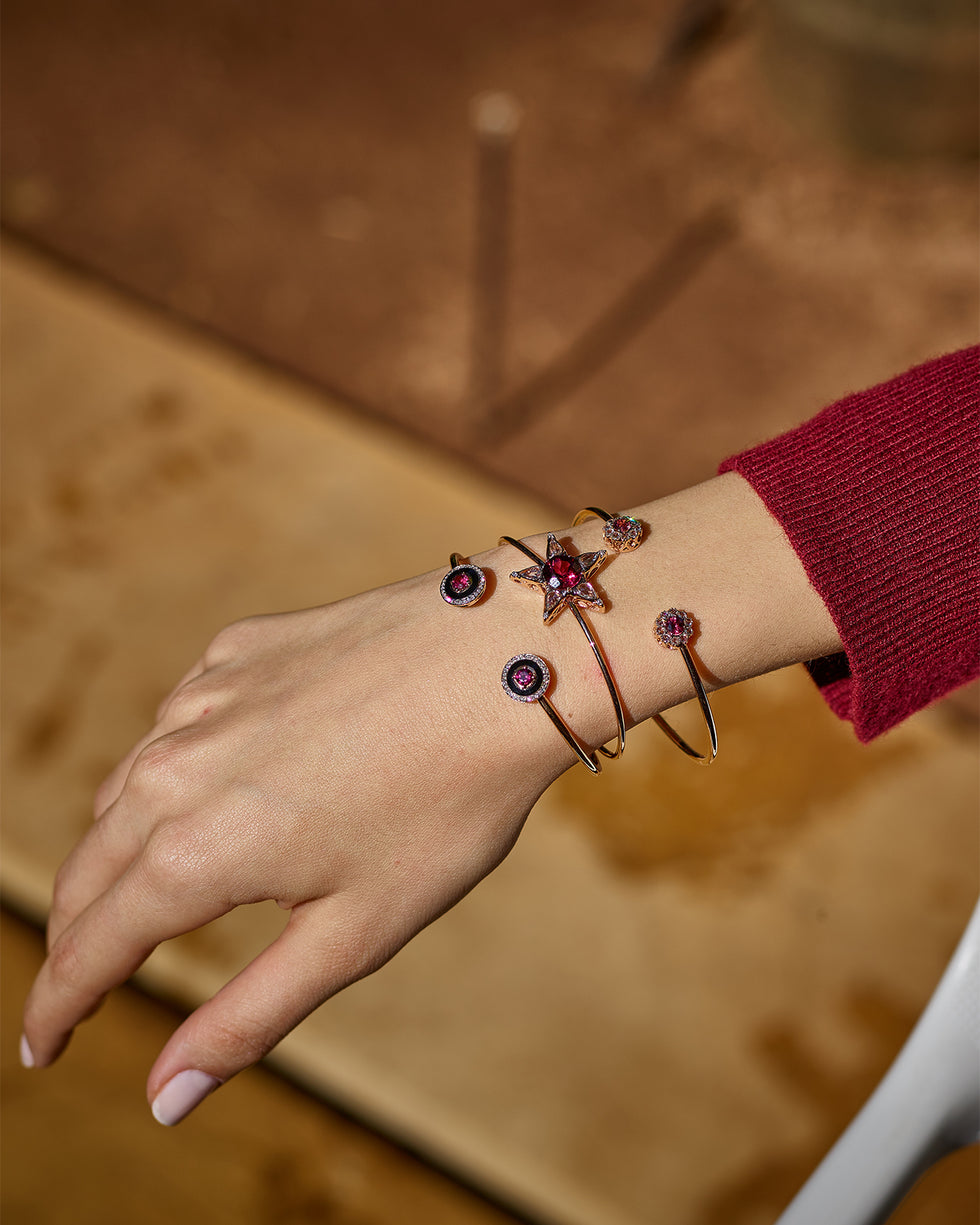 Mina Bracelet noir - Rhodolites - Diamants