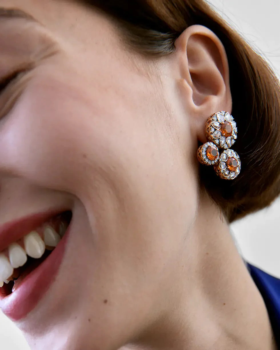 Beirut Rosace Earrings - Spessartines - Diamonds