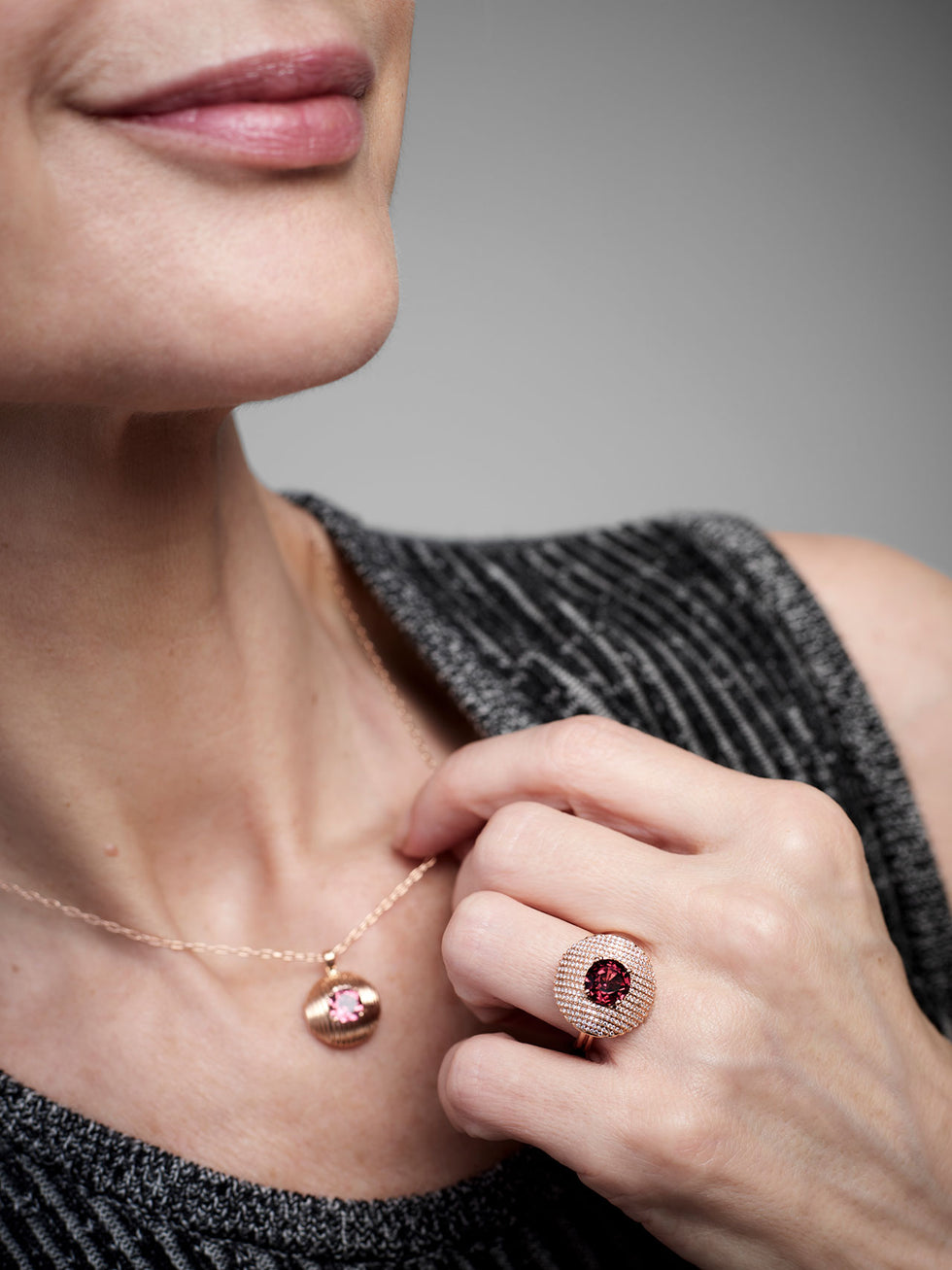 Aura Ring - Rhodolite - Diamonds