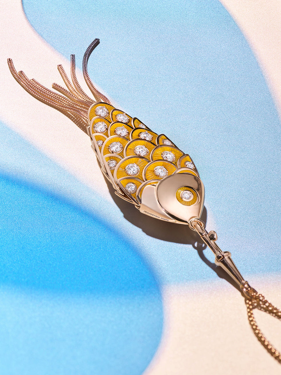 Fish For Love Scale Yellow Pendant - Colored Sapphires - Tsavorites - Diamonds