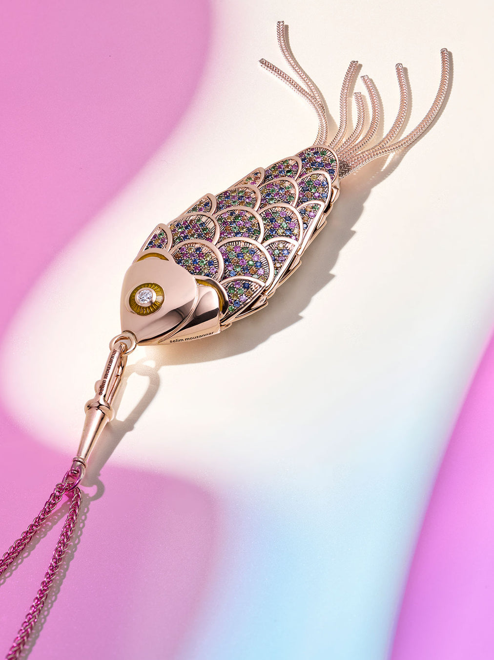 Fish For Love Scale Yellow Pendant - Colored Sapphires - Tsavorites - Diamonds