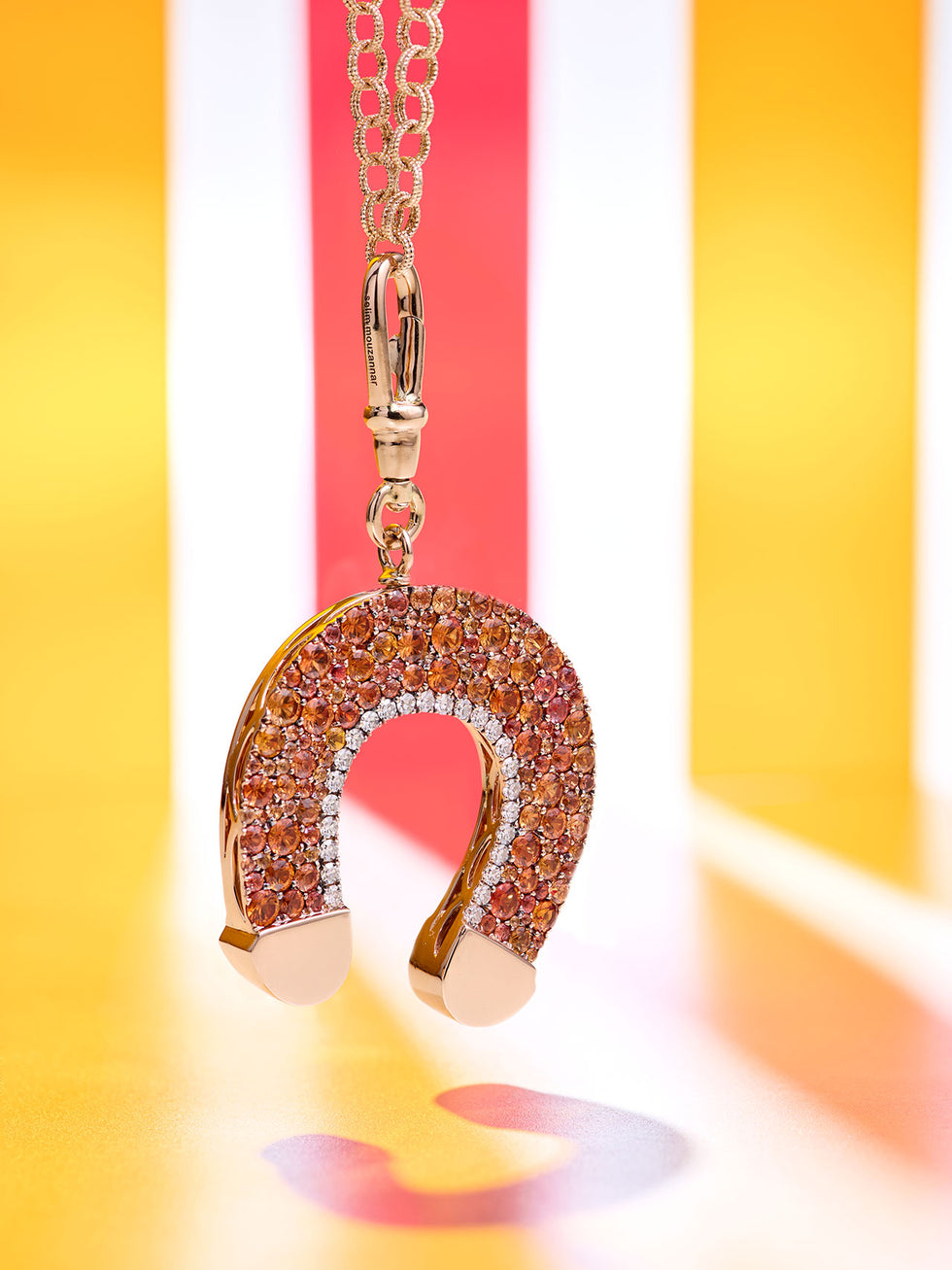 Double Face Petrol Pendant - Orange Sapphires - Diamonds