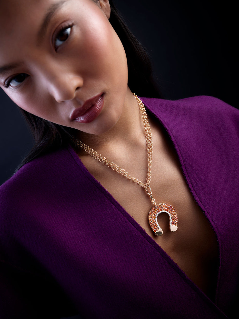 Double Face Petrol Pendant - Orange Sapphires - Diamonds