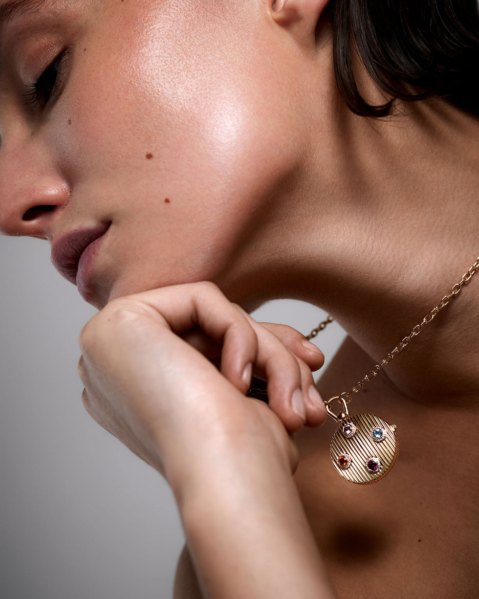 Amor Pendant - Aquamarine - Morganite - Opal - Rhodolite - Diamonds - 22.00mm