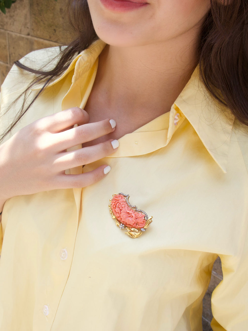 Broche - Corail - Diamants