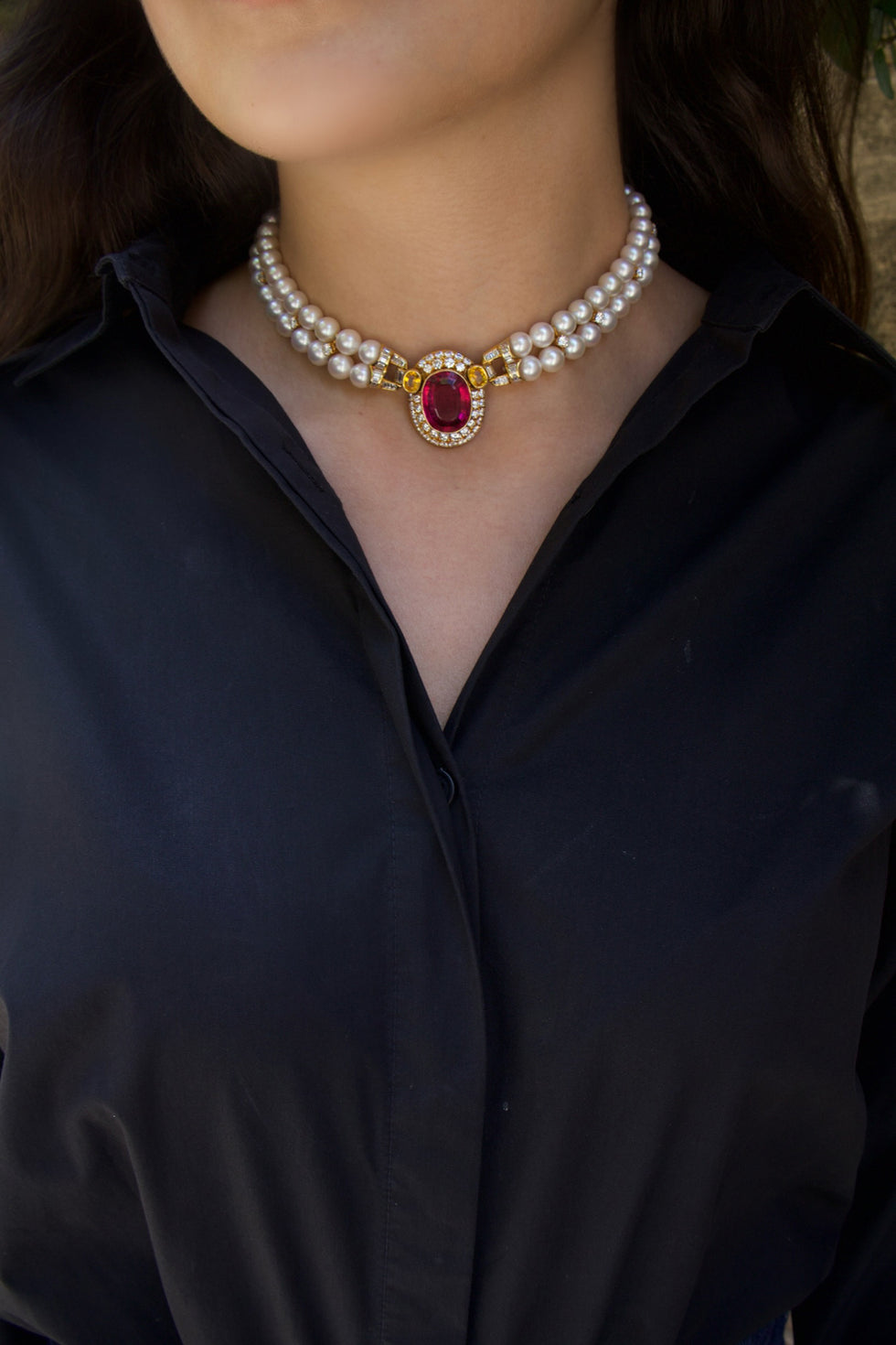 Necklace - Tourmaline - Pearls - Citrines - Diamonds