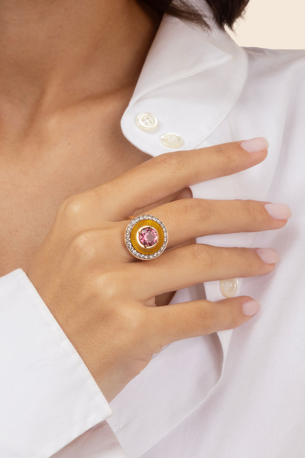 Mina Yellow Ring - Pink Tourmaline - Diamonds