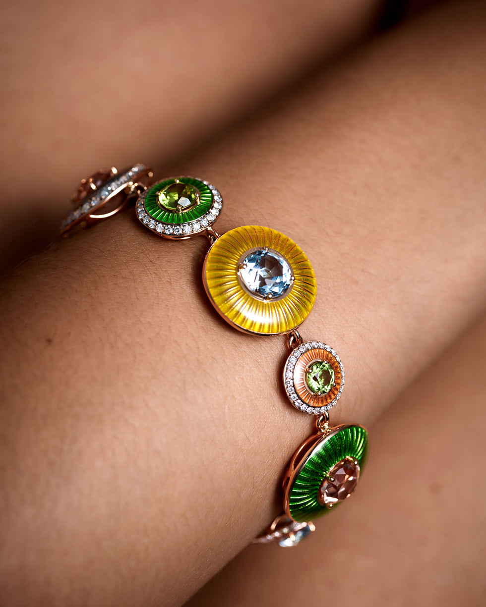 Mina Colored Bracelet - Peridots - Aquamarines - Morganites - Diamonds