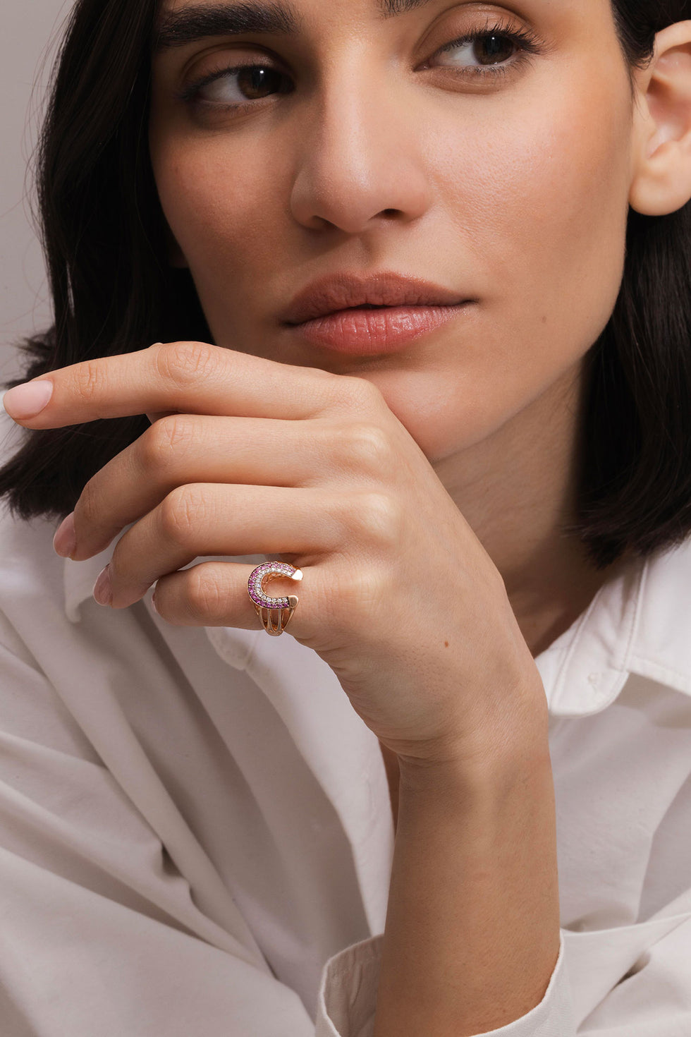 Fortune Pinky Ring - Pink Sapphires - Diamonds