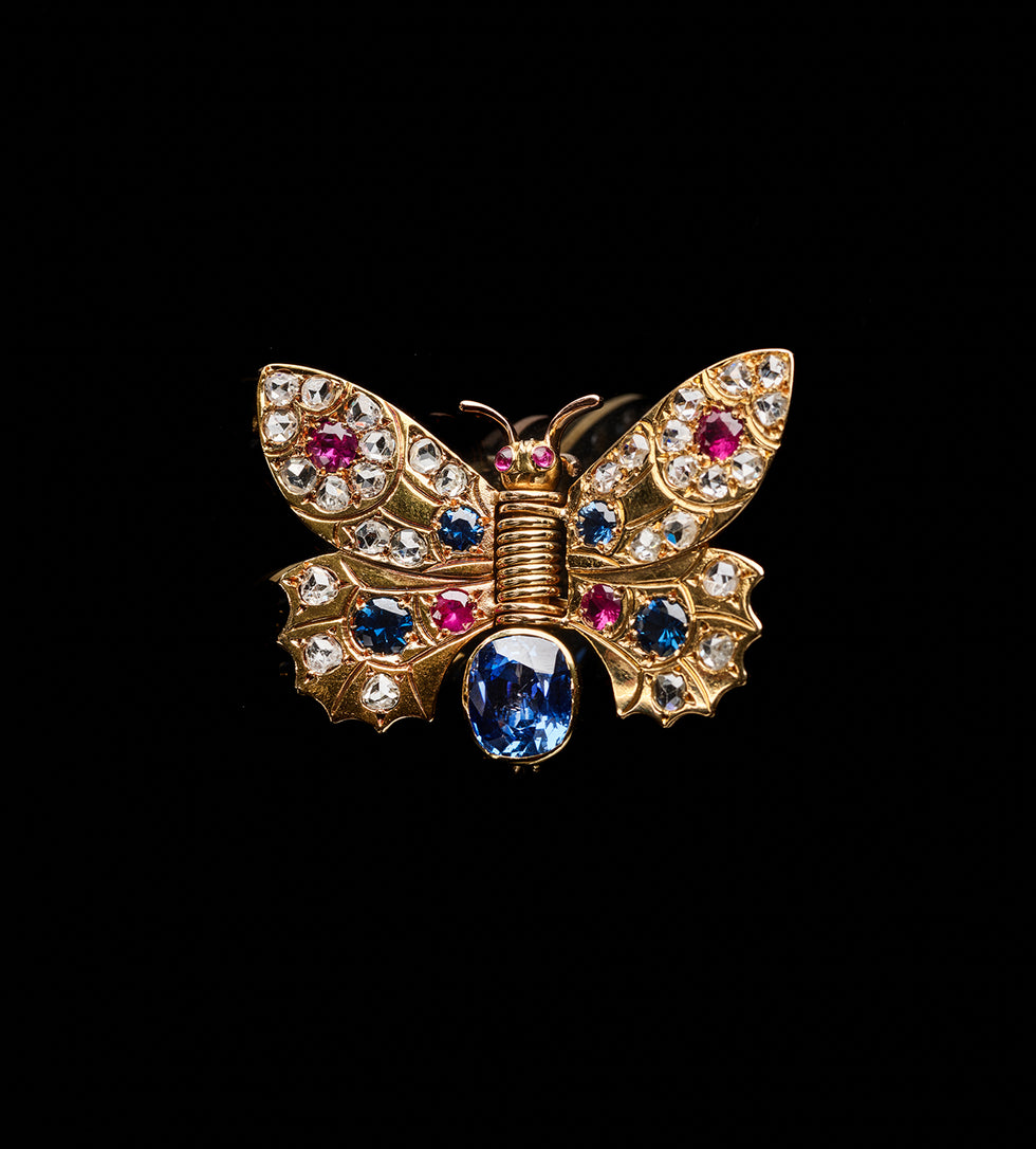 Brooch - Blue Sapphires - Rubies - Diamonds