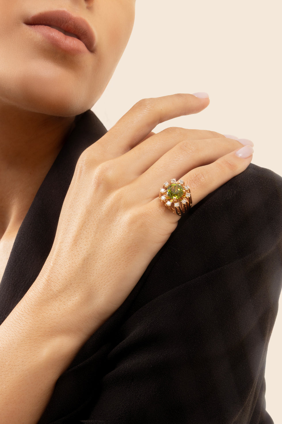 Unique Pinky Ring - Peridot - Diamonds