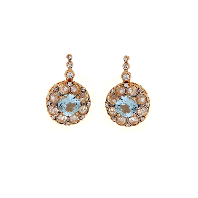 Beirut Rosace Earrings - Aquamarines - Diamonds