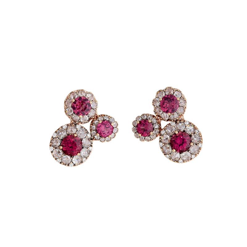 Beirut Rosace Earrings - Rhodolites - Diamonds