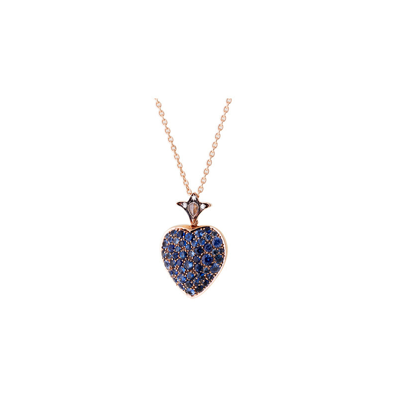 Pendentif Coeur - Saphirs Bleus - Diamants