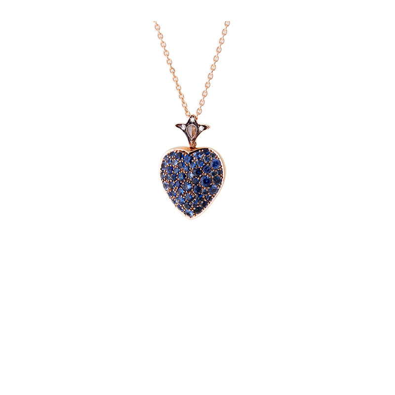 Pendentif Coeur - Saphirs Bleus - Diamants