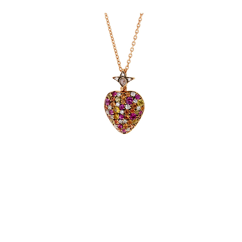 Heart Pendant - Colored Sapphires - Diamonds