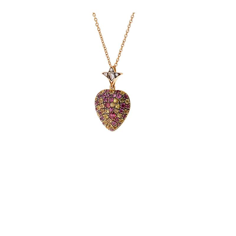Heart Pendant - Yellow Sapphires - Rhodolites - Diamonds