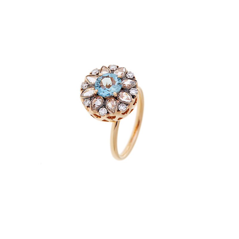 Beirut Rosace Ring - Aquamarine - Diamonds