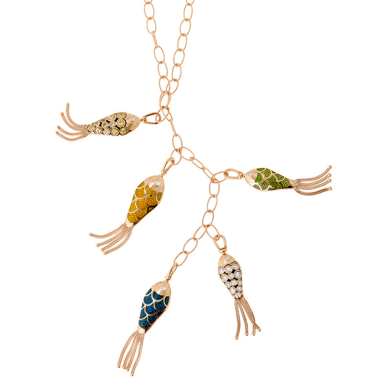 Fish For Love Necklace Colored - Colored Sapphires - Diamonds