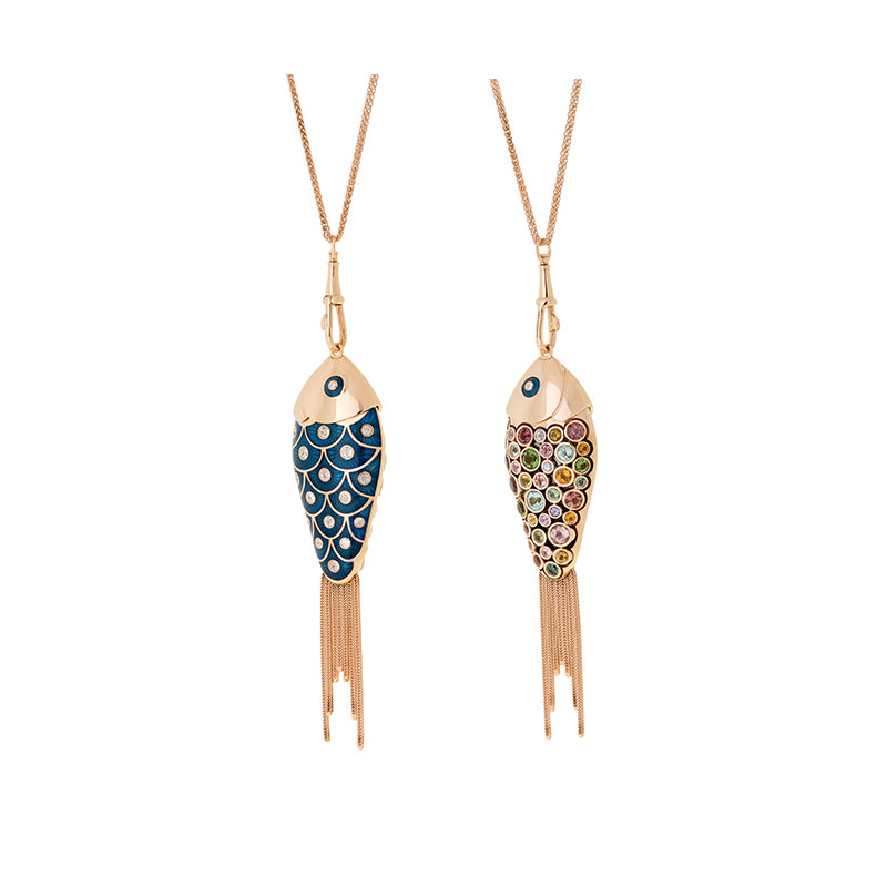 Fish For Love Pendentif Bleu Ciel - Tourmalines - Saphirs - Diamants