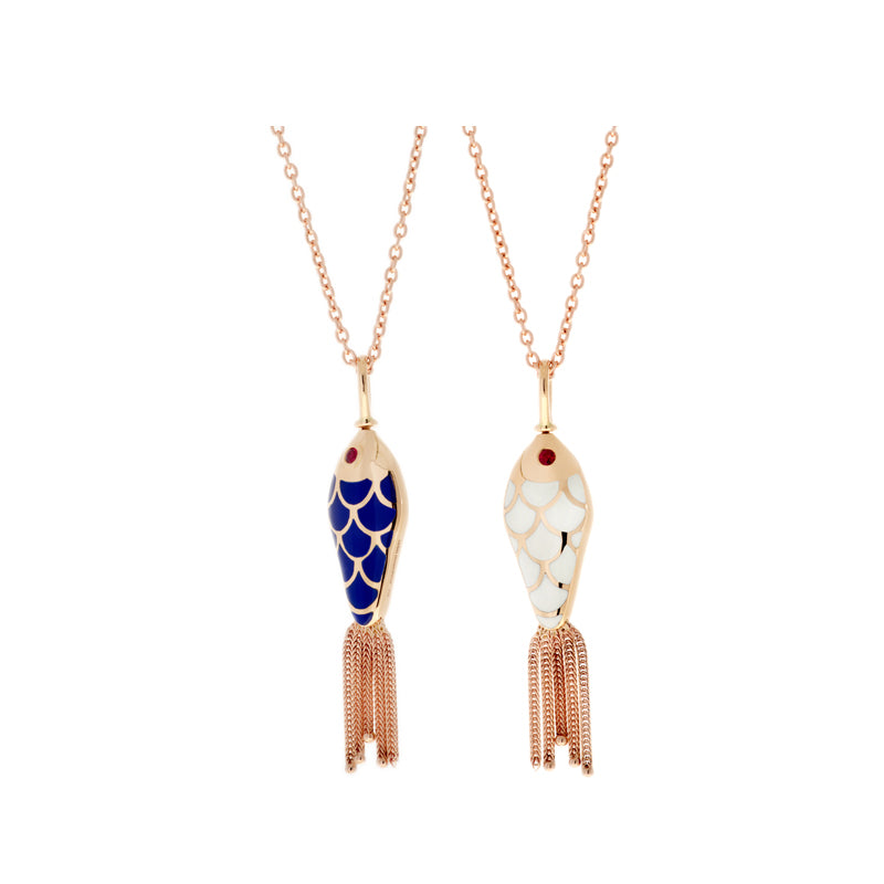 Fish For Love Pendant Ivory & Navy Blue - Rubies