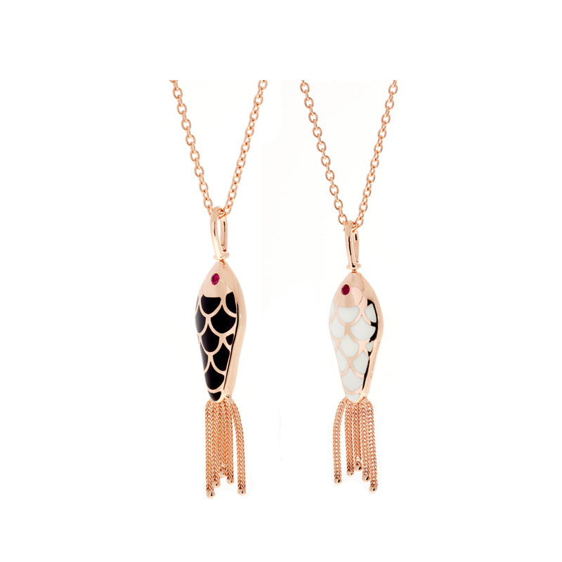 Fish For Love Pendant Ivory & Black - Rubies