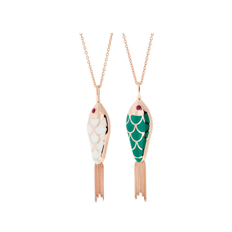 Fish For Love Pendant Green & Ivory - Rubies