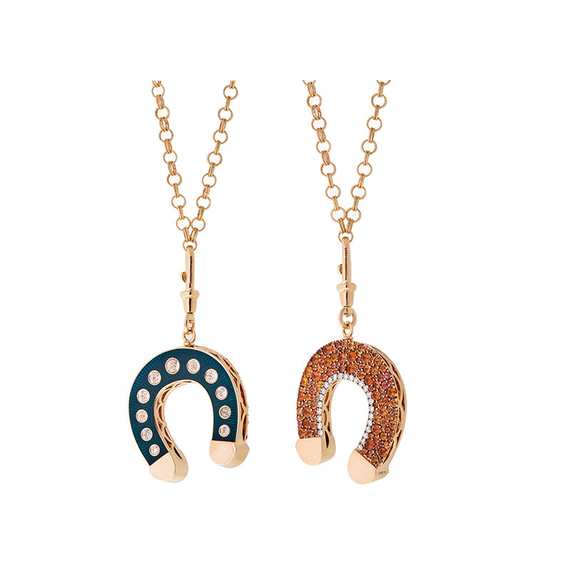 Double Face Petrol Pendant - Orange Sapphires - Diamonds