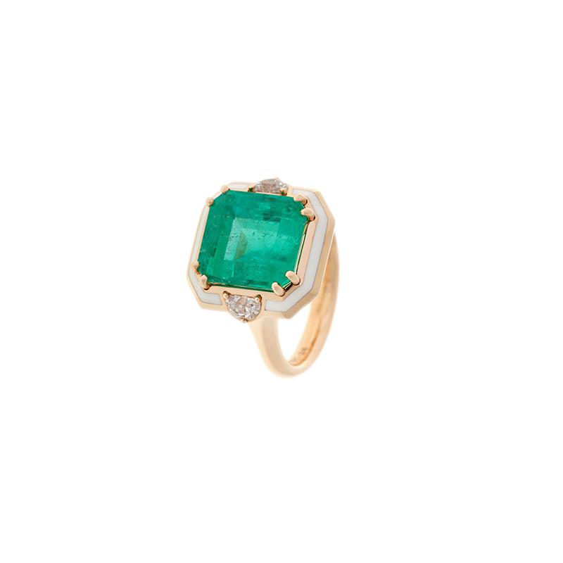 Gemma Ivory Ring - Emerald - Diamonds