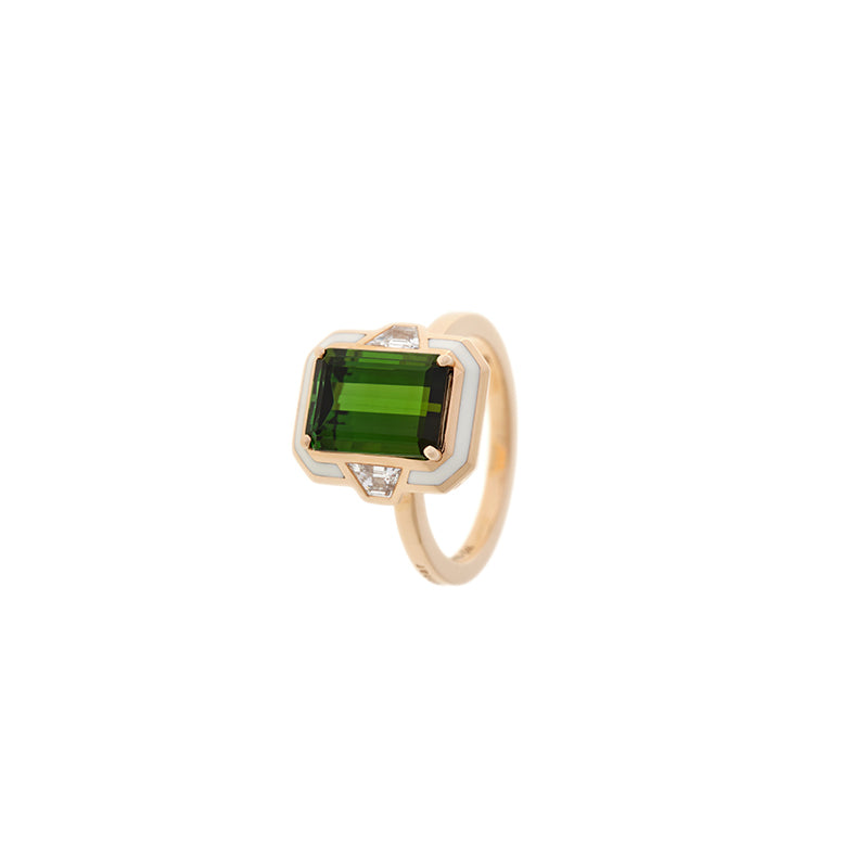 Gemma Ivory Ring - Green Tourmaline - Diamonds