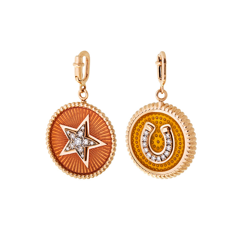 Double Face Charm - Orange & Yellow - Diamonds