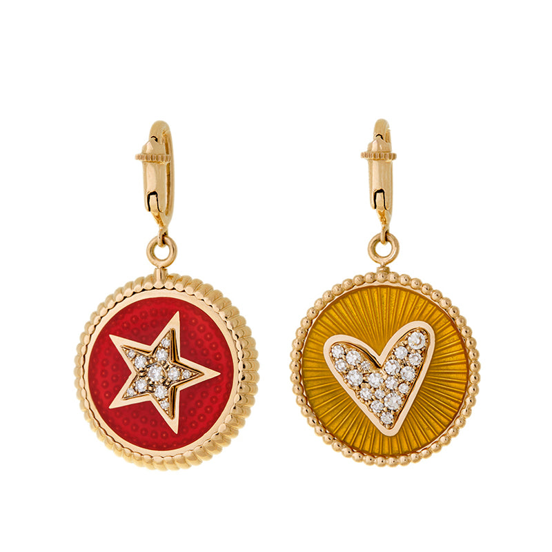 Double Face Charm - Rusty Red & Yellow - Diamonds