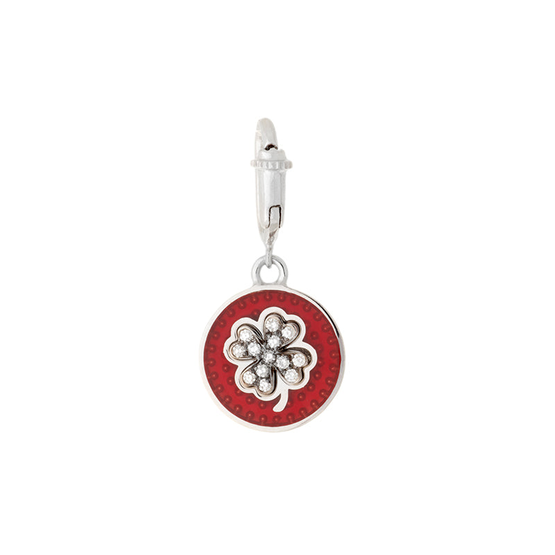 Médaille Trèfle Rouge Rouille - Diamants