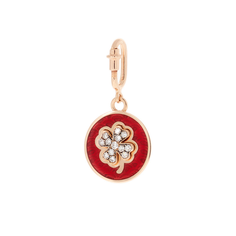 Médaille Trèfle Rouge Rouille - Diamants