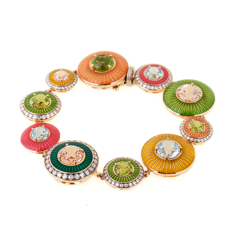 Unique Colored Bracelet - Peridots - Aquamarines - Morganites - Diamonds