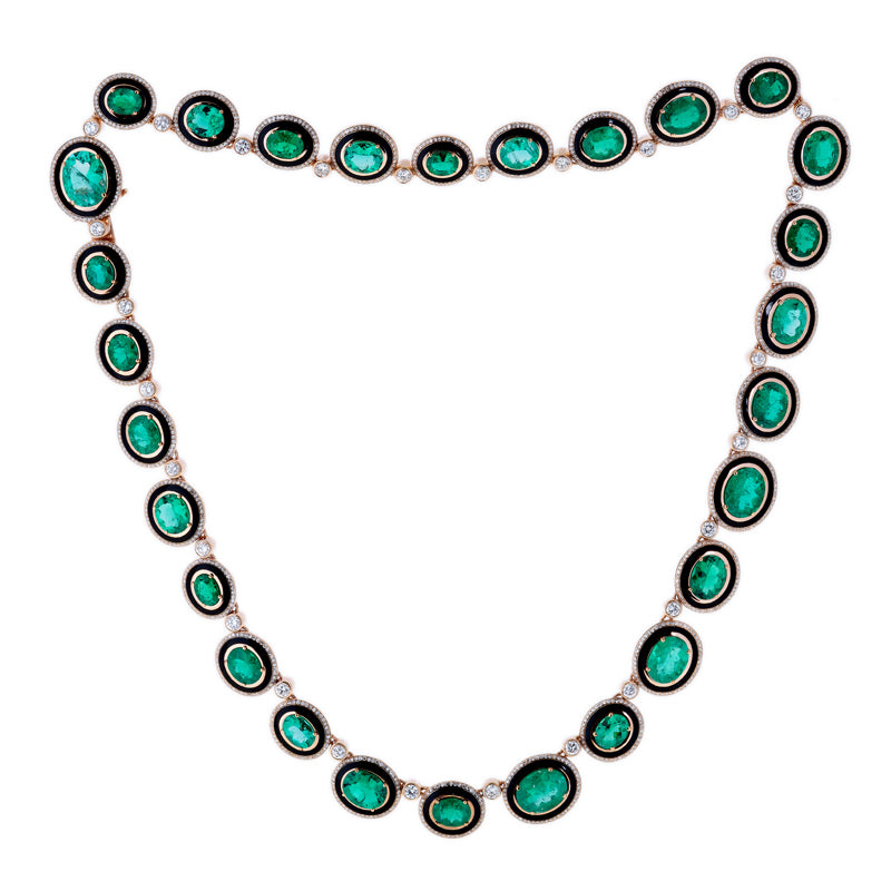 Unique Necklace - Emeralds - Diamonds